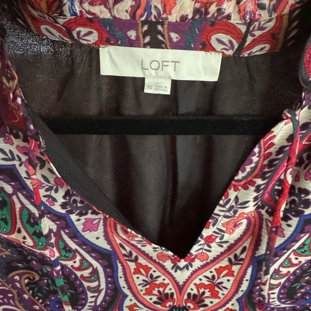 Loft Paisley Tie Neck Swing Dress Size xs Smooth Stone Women's - Picture 4 of 8